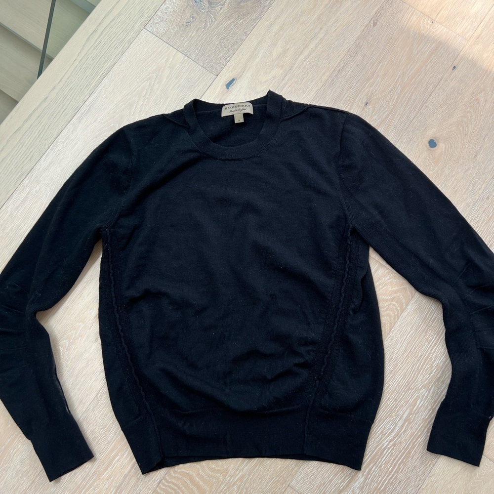 Burberry Black Crewneck Sweater Timeless Knit Design Medium